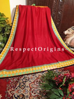 Deep Red Designer Pashmina Shawl with Zari Till Gold Border;78 x42 Inch; RespectOrigins.com
