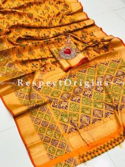 Soft Banarasi Silk Saree in Yellow,Weaving Work With Stylish Look; RespectOrigins.com