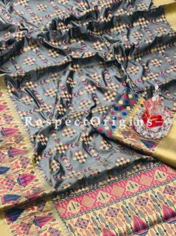 Soft Banarasi Silk Saree in Gray,Weaving Work With Stylish Look; RespectOrigins.com