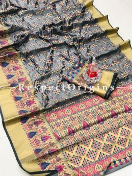Soft Banarasi Silk Saree in Gray,Weaving Work With Stylish Look; RespectOrigins.com