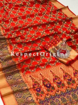Soft Banarasi Silk Saree in Orange,Weaving Work With Stylish Look; RespectOrigins.com
