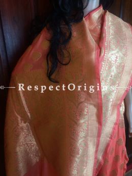Adorable Peach Hand Woven Banarasi Silk Saree; Zari Work, RespectOrigins