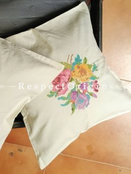 Buy Set of 2 Petit Point Floral Cotton White Square Cushion Cover At RespectOrigins.com