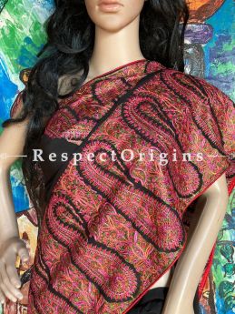 Classy Black Luxury Pashmina Saree Sozni Paisley Pallu & Border w/ Blouse; RespectOrigins.com