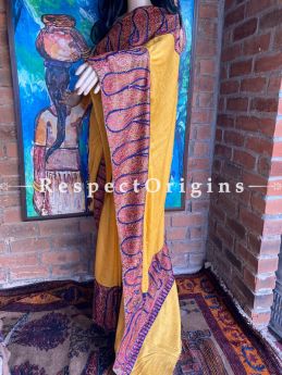 Stunning Yellow Luxury Pashmina Saree Sozni Paisley Pallu & Border w/ Blouse; RespectOrigins.com