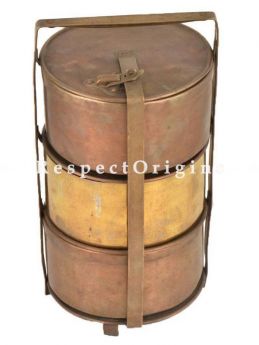 Buy Picnic or Tiffin Carrier With 2 Copper boxes and 1 Brass Box With detachable holder At RespectOrigins.com