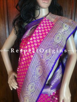 Traditional Pink & Blue Banarasi Silk Saree; Zari Work, RespectOrigins.com