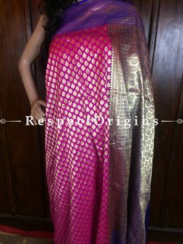 Traditional Pink & Blue Banarasi Silk Saree; Zari Work, RespectOrigins.com