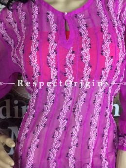 Buy Pink Chikankari Embroidered Long Kurti; Georgette at RespectOrigins.com