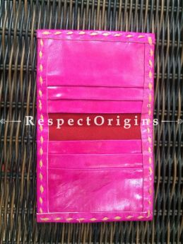 Luxury Visiting Card Holders; Genuine Handcrafted Leather; Yellow, White & Blue On Pink Kutchi Embroidery; RespectOrigins.com
