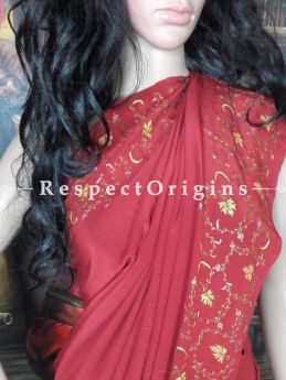 Buy  Pomegranate Red Kashmiri Embroidered Crepe Saree with motifs in Yellow  at RespectOrigins.com