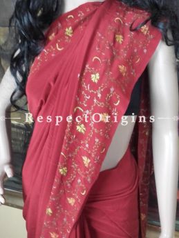 Buy  Pomegranate Red Kashmiri Embroidered Crepe Saree with motifs in Yellow  at RespectOrigins.com