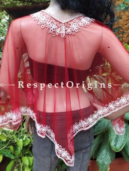 Red Net Handcrafted Beaded Poncho or Shrug for Evening Gowns or Dresses at respect origins.com