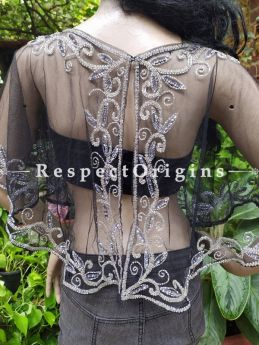 Grey Black Net Handcrafted Beaded Poncho or Shrug for Evening Gowns or Dresses at respect origins.com