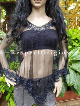 Black Net Handcrafted Beaded Poncho or Shrug for Evening Gowns or Dresses at Respectorigins.com