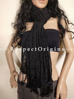 Black Formal Georgette Shrug Scarf with Beadwork: 70 Inches x 20 Inches at respect origins.com