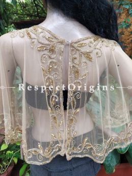 Nude and Gold Net Handcrafted Beaded Poncho or Shrug for Evening Gowns or Dresses at respect origins.com