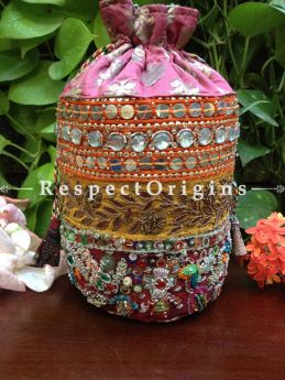 Vintage Benarasi Potli Drawstring Pouch Bags; length  10 X width 6 Inches at respect origins.com