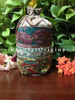 Vintage Benarasi Potli Drawstring Pouch Bags; length  10 X width 6 Inches at respect origins.com