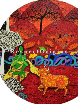 Presence Of Krishna II ; Acrylic on Canvas ; 18X18 In ; Square Painting|RespectOrigins.com