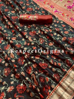 Pure Kanchipuram Silk Saree in Multi Color,Full Body Weaving With Contrast Running Blouse.; RespectOrigins.com