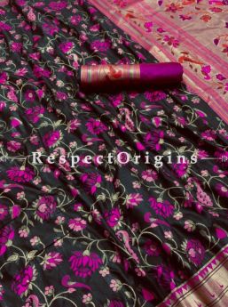 Multicolor Pure Kanchipuram Silk Saree,Full Body Weaving With Contrast Running Blouse.; RespectOrigins.com