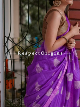 Purple Handwoven Pure Muga Tussar Silk Saree ; 5.5 Meters Length ; 120 Thread Count ; Blouse Included; RespectOrigins.com