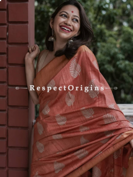 Brown Handwoven Pure Muga Tussar Silk Saree ; 5.5 Meters Length ; 120 Thread Count ; Blouse Included; RespectOrigins.com