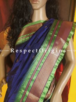 Purple with Parrot Green Zari Border Paithani Handloom Silk Saree ; RespectOrigins.com