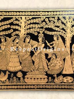Buy Raas Leela; Rectangular Tikuli Art Hand Painted Folk Wall Art; Cardboard; 24x12 in At RespectOrigins.com