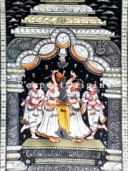 Buy Raas - The Dance of Krishna Pattachitra Katha Raas - The Dance of Krishna Pattachitra Painting Canvas Large Vertical Folk Art of Odisha 19x13; RespectOrigins.com