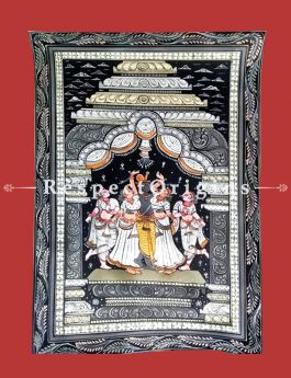 Raas - The Dance of Krishna Pattachitra Katha Raas - The Dance of Krishna Pattachitra Painting Canvas Large Vertical Folk Art of Odisha 19x13