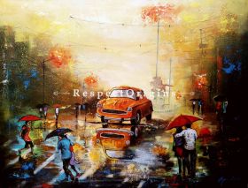 Horizontal Art Painting of Rainy Day in kolkata 12;Acrylic on Canvas; 30in X 24in at RespectOrigins.com