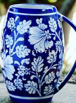 Buy Blue and White Ceramic Floral Design Beer Mug Set of 2; 400 ML; Handcrafted Jaipuri Blue Pottery; Chemical Free At RespectOrigins.com