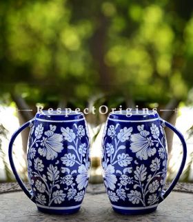 Buy Blue and White Ceramic Floral Design Beer Mug Set of 2; 400 ML; Handcrafted Jaipuri Blue Pottery; Chemical Free At RespectOrigins.com