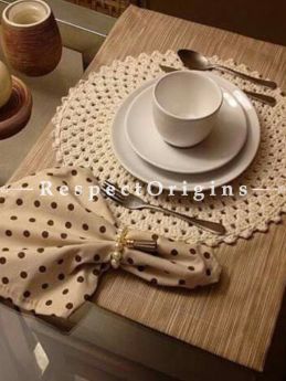 Buy Rectangular Hand Knitted Beige Crochet Table Cover, Round Mats and Coasters Sets; 70x53 in; Cotton At RespectOrigins.com