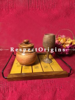 Rectangular Yellow Wooden Tray With Wrought Iron Handle, RespectOrigins