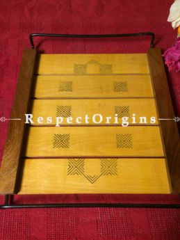 Rectangular Yellow Wooden Tray With Wrought Iron Handle, RespectOrigins