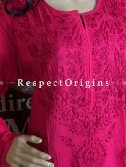 Buy Red Chikankari Embroidered Cotton Long Kurti at RespectOrigins.com