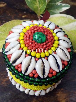 Red, green and yellow Ladakhi Beaded Container; RespectOrigins.com
