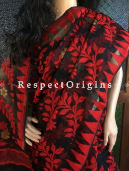 Red; HandLoom; Dhakai Mul Cotton Saree, RespectOrigins.com