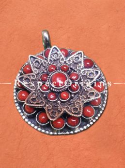 Elegant Round Silver Pendant with Red Stones, RespectOrigins.com