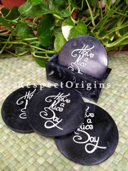 Round Tea Coaster Set of 4 With Holder in Black; 4 Inches Dia.; RespectOrigins.com
