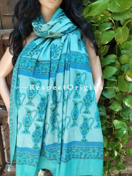 Blue Bagh Hand-printed Cotton Stole; 95 x 45 Inches; RespectOrigins.com