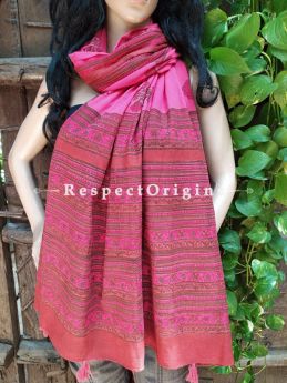 Pink Bagh Hand-printed Cotton Stole;95 x45 Inches; RespectOrigins.com