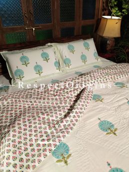 White Base Floral Design Luxury Rich Cotton- filled Reversible King Quilt Bed Set; Quilt: 105 x 90 In; Sheet: 110 x 90 In; Shams: 30 x 20 In; RespectOrigins.com