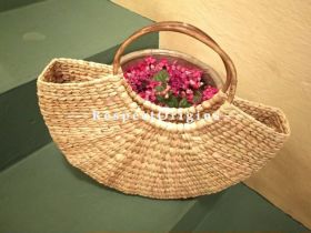 Round Cane Handle Bag; Natural; Kauna Grass; Eco-friendly ; Respect Origins.com