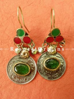 Red & Green Stone Earpiece; German Silver; EarRing