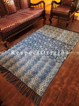 Fine Natural Dyes Hand-block printed Durrie Floor Area Rugs; width 48  Inches x length 74 Inches at Respectorigins.com