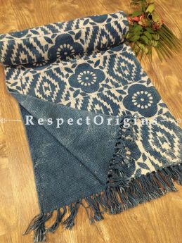Indigo Blue and White Hand-block printed Durrie Floor Area Rugs; width 36 Inches x length 60 Inches at respect origins.com
